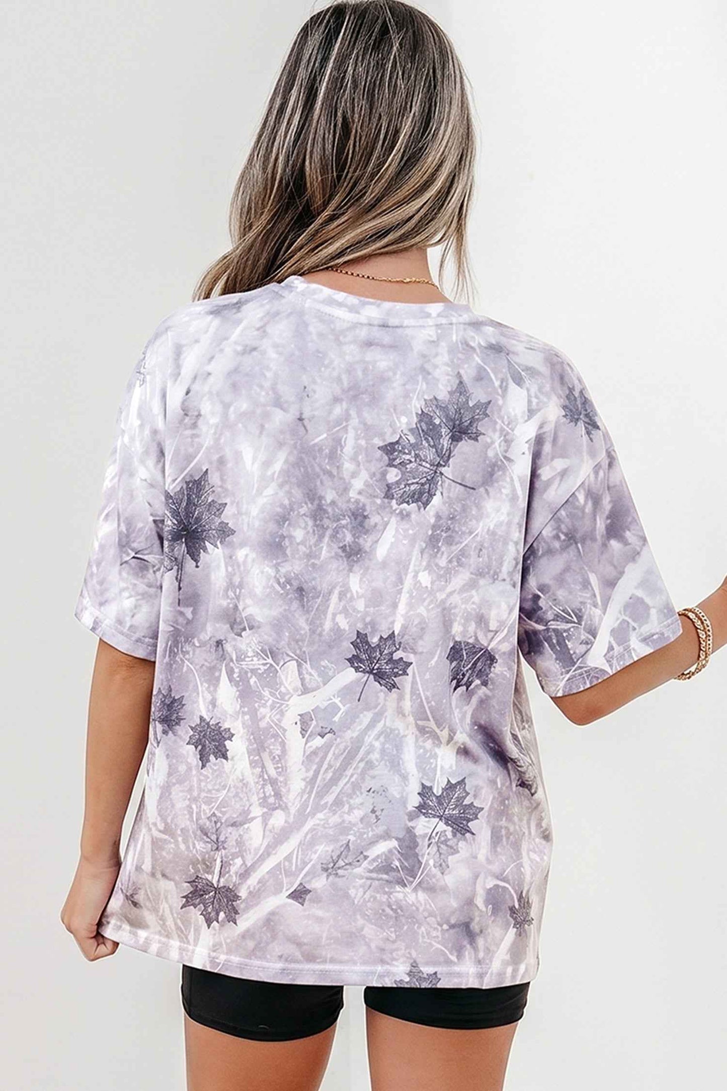Gray Camouflage Woodland Print Drop Shoulder Tunic Tee
