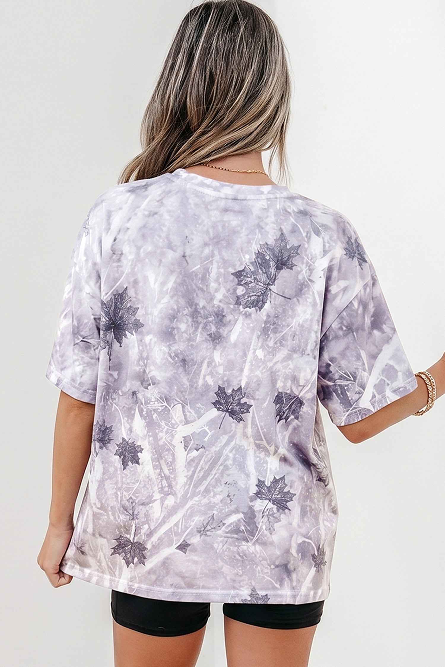 Gray Camouflage Woodland Print Drop Shoulder Tunic Tee