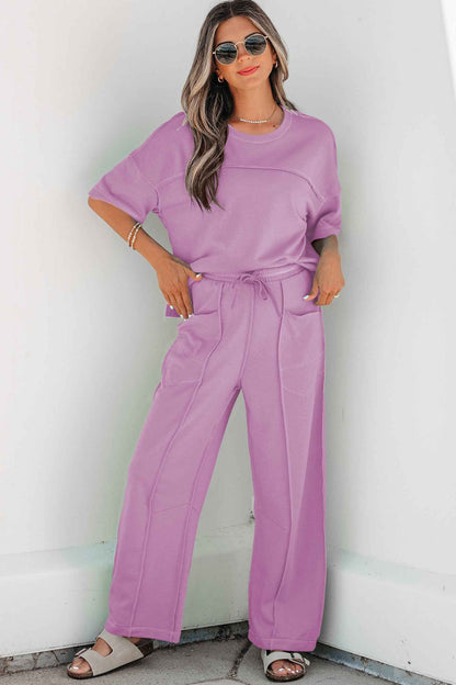 Orchid Bouquet Drop Shoulder Boxy Tee and Barrel Pants Set