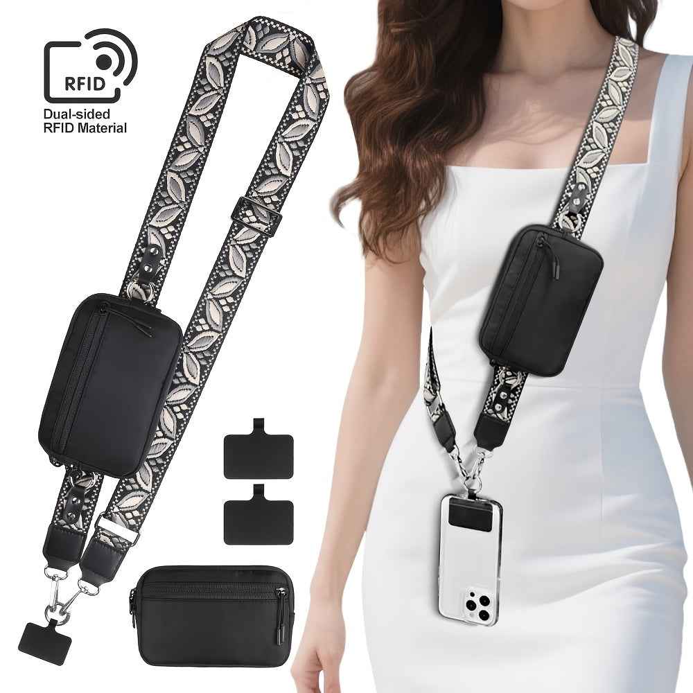 Embroidered Floral Crossbody RFID Wallet Phone Lanyard Chic