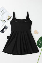 Mist Green Side Tied Adjustable Straps A Line One Piece Swim Dress