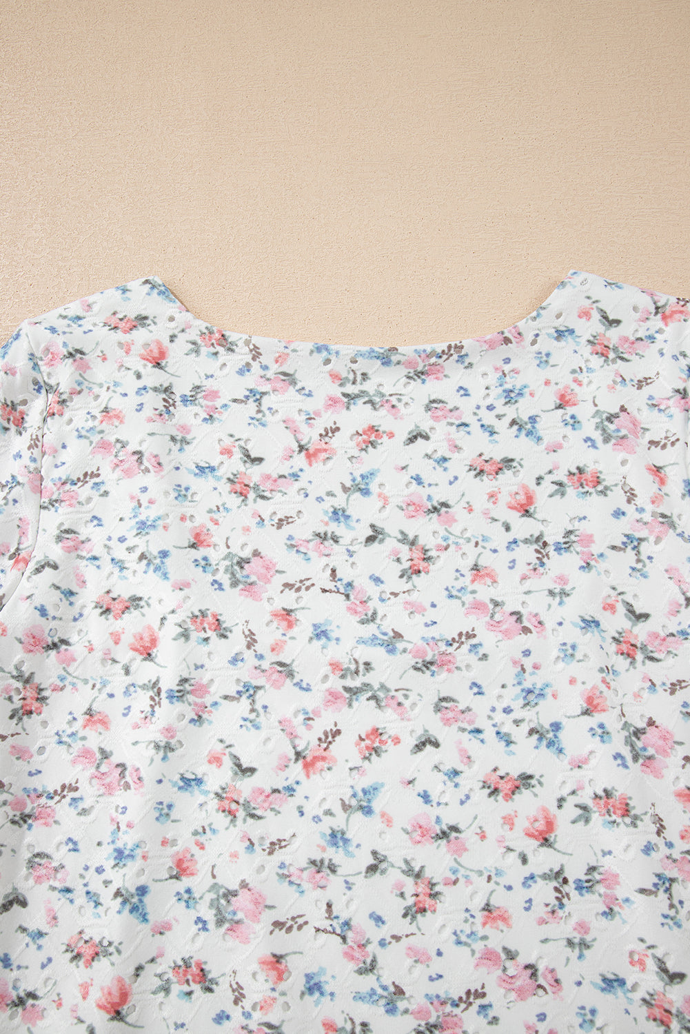 White Floral Print Slim Fit Square Neck Long Sleeve Top