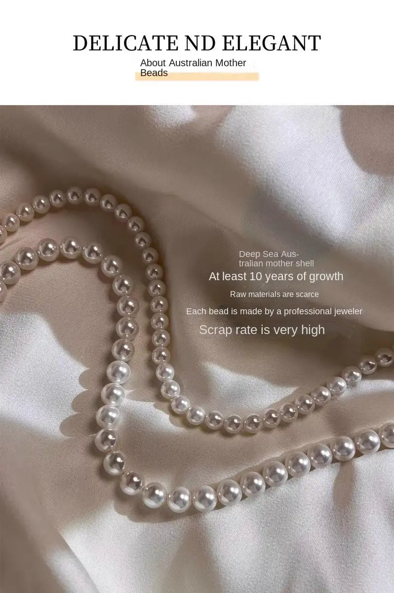 Natural mother-of-pearl pearl necklace silver blue gem clasp high luster premium quality pearl australian white necklace