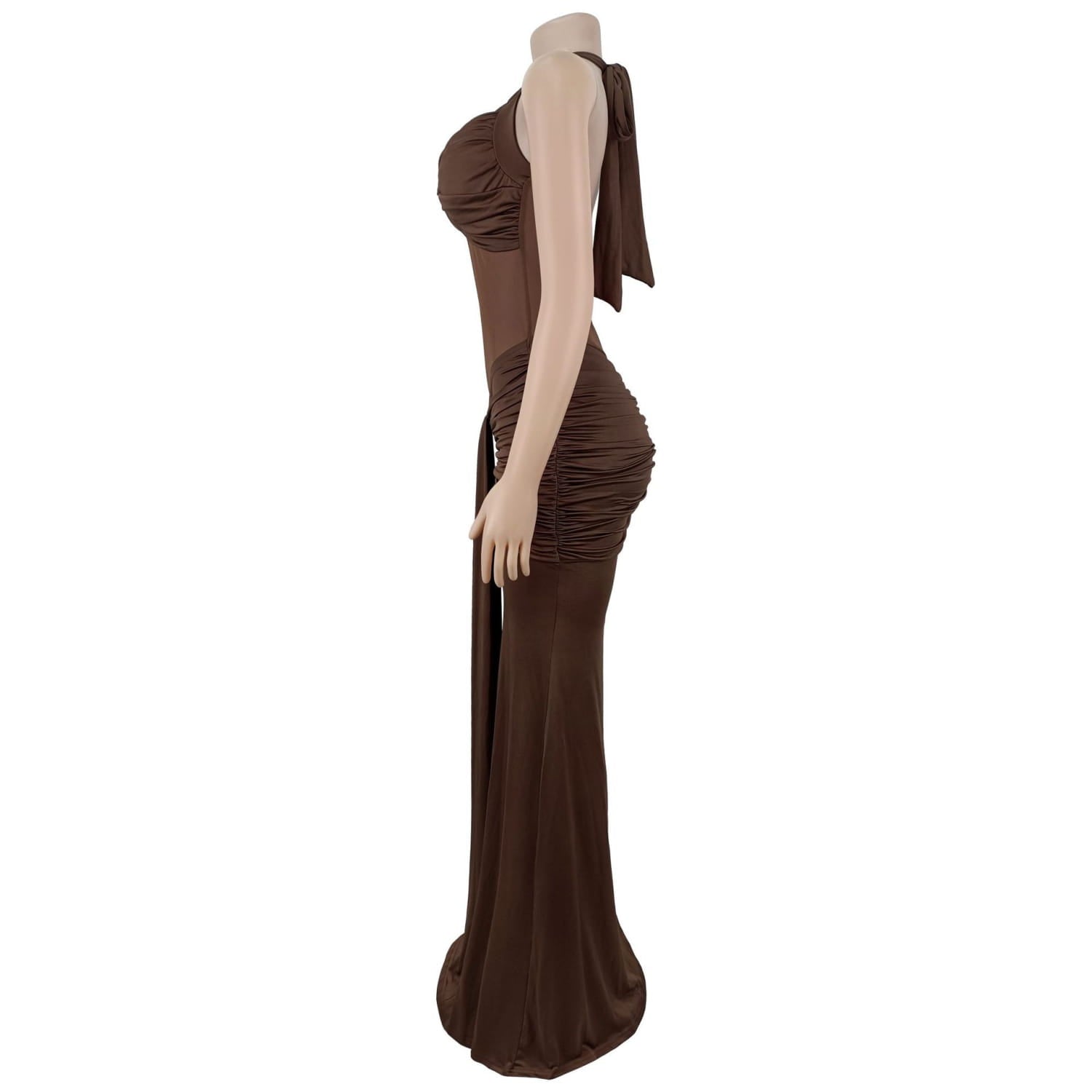 Fashion women’s sexy sheer mesh halter tie-back dress