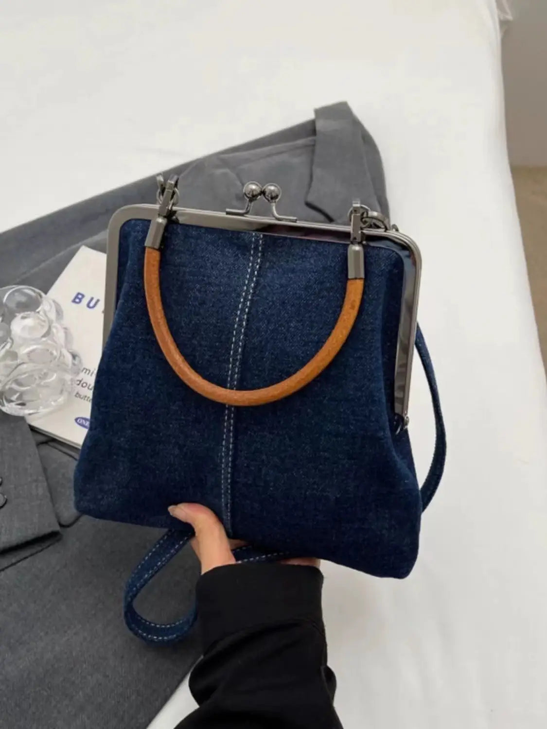 Small handbag women’s handbag handmade denim splicing hand-held crossbody bag single shoulder bag small shoulder bag