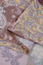 Beige Paisley Ethnic Print Waffle Patchwork Long Sleeve Loose Top