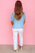 Yellow Cream Sheer Floral Lace Boxy Tee