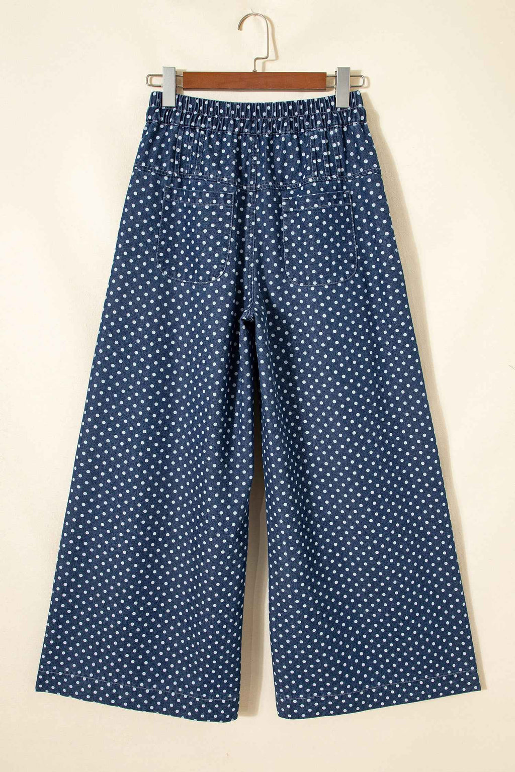 Sky Blue Polka Dot Print Button Pleated Detail Wide Leg Jeans