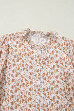 Blue Floral Print Lace Detail Puff Sleeve Shirt