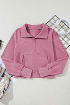 Phalaenopsis Zip Up Stand Collar Ribbed Thumbhole Sleeve Sweatshirt