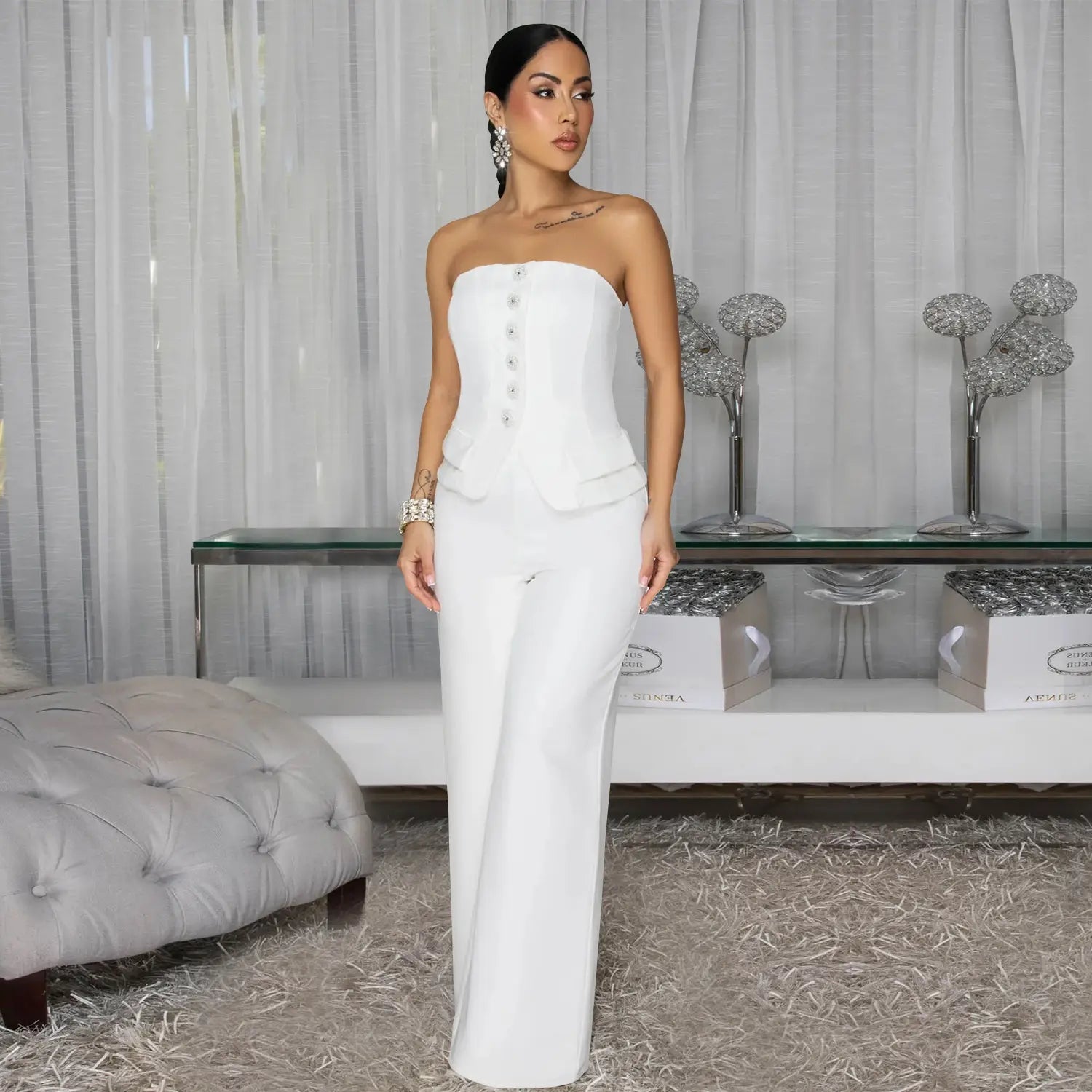 Fashion women’s sexy strapless backless casual wide-leg jumpsuit