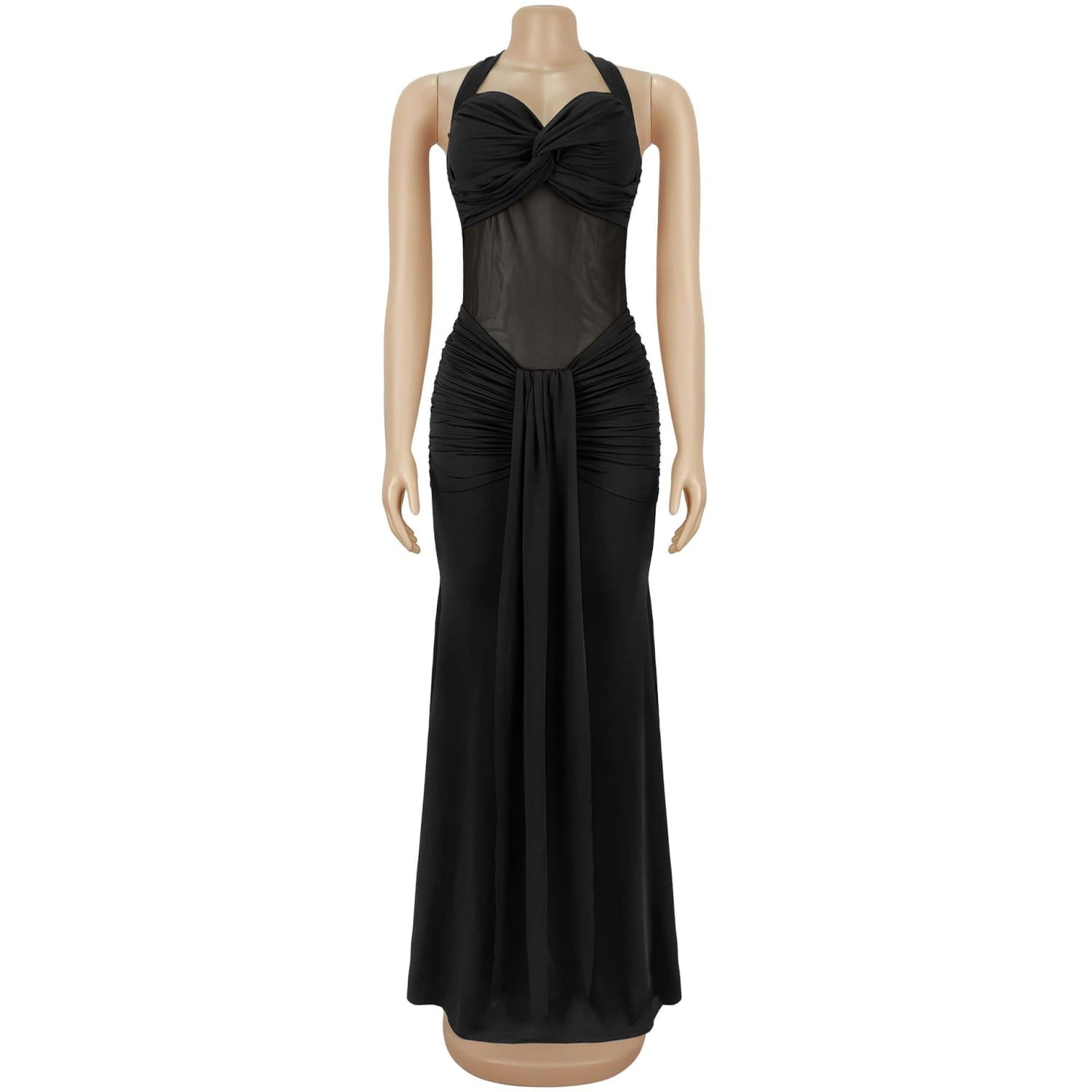 Fashion women’s sexy sheer mesh halter tie-back dress