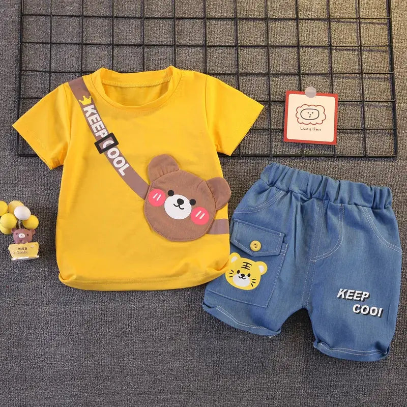 Children’s clothing children’s short sleeved shorts set stylish baby summer clothing children’s shoulder bag t-shirt