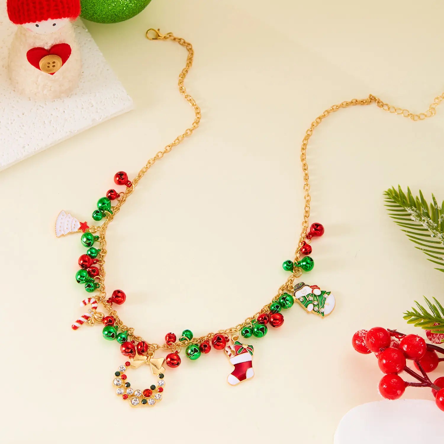 Christmas-themed necklace for women santa claus wreath rhinestone pendant christmas bell and tree sweater chain