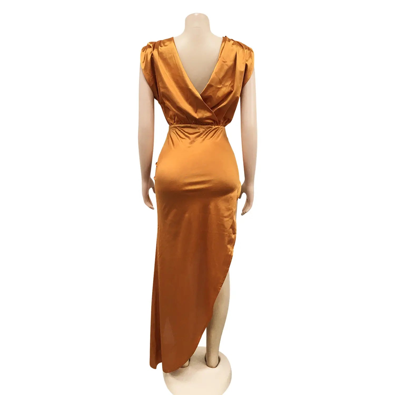 Fashion solid color women’s round neck sleeveless pleated asymmetrical slit long dress