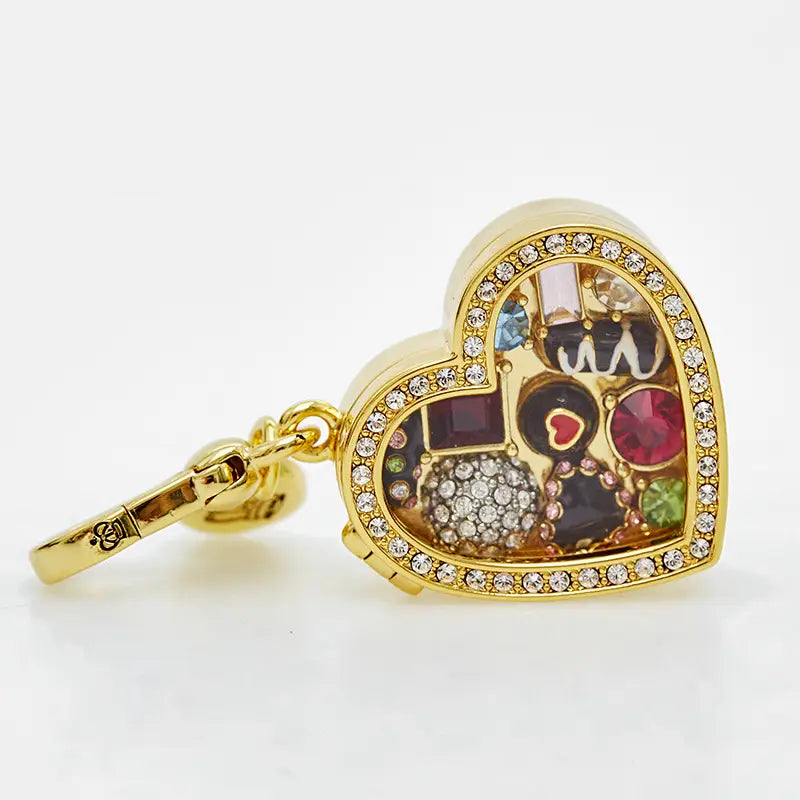 Enamel glazed chocolate gemstone transparent heart-shaped box with openable pendant