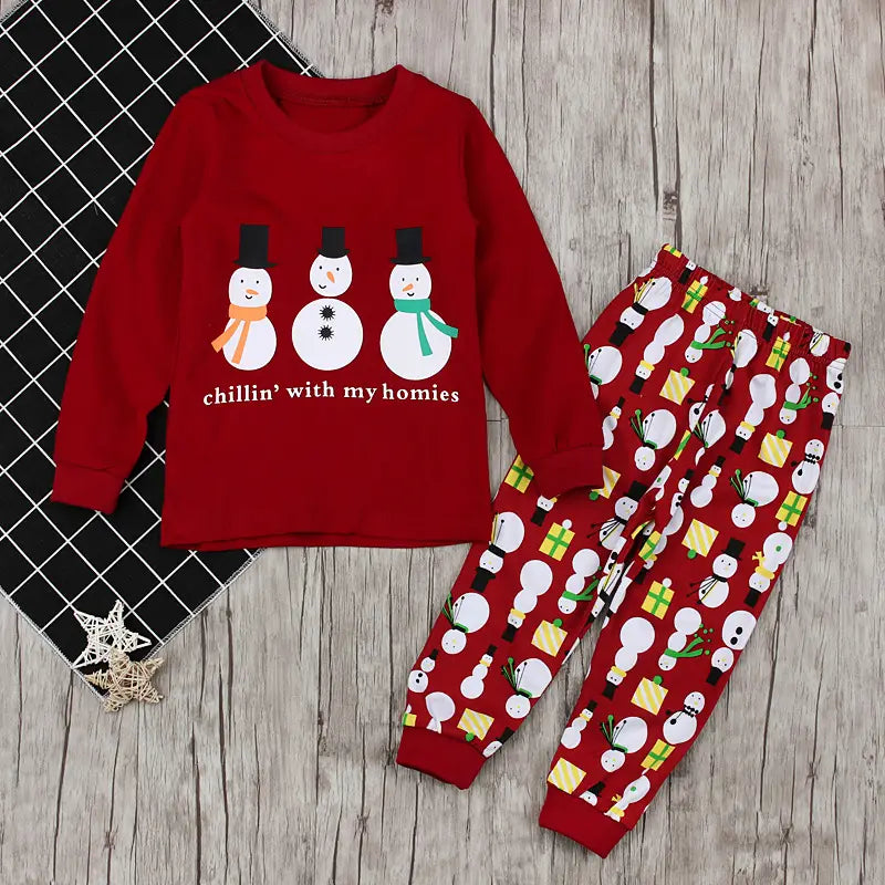 Daughter’s spring/autumn christmas collection long sleeve snowman two piece home clothes children’s set