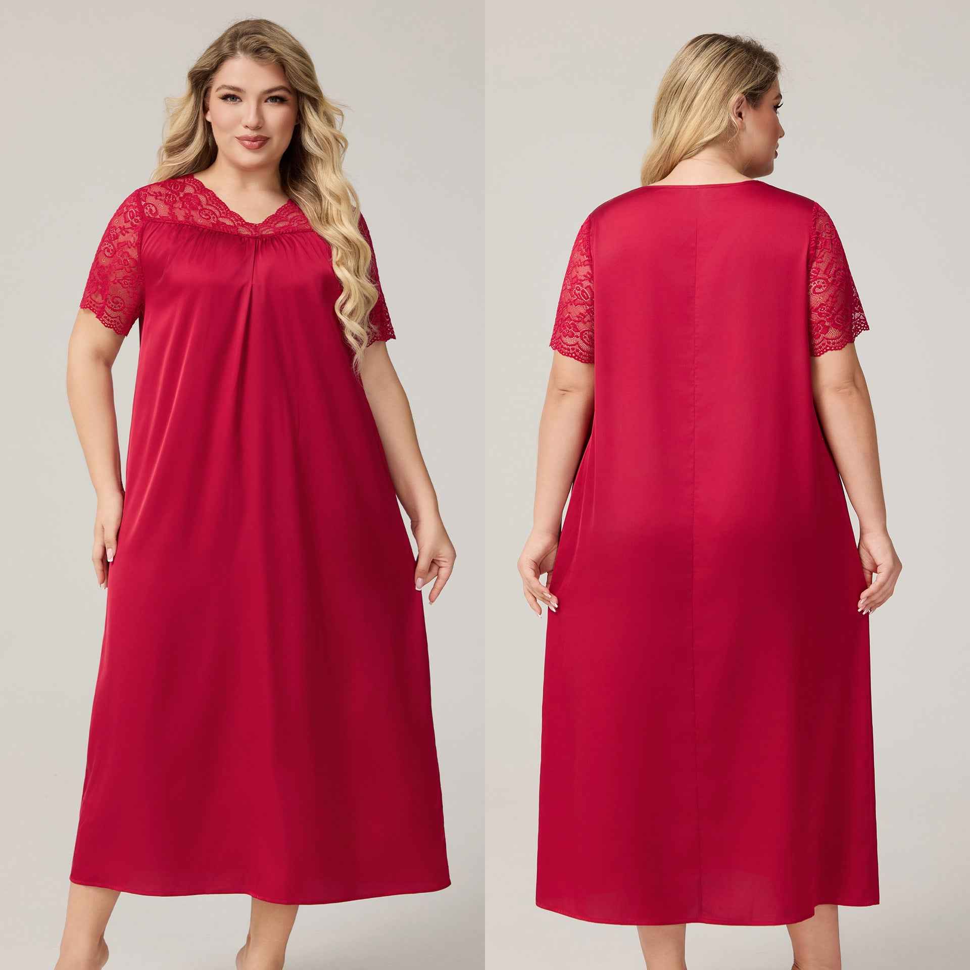 Silk Satin Oversized Sleepwear for Women Summer Short Sleeve Long Nightdress Loose Casual Loungewear Women