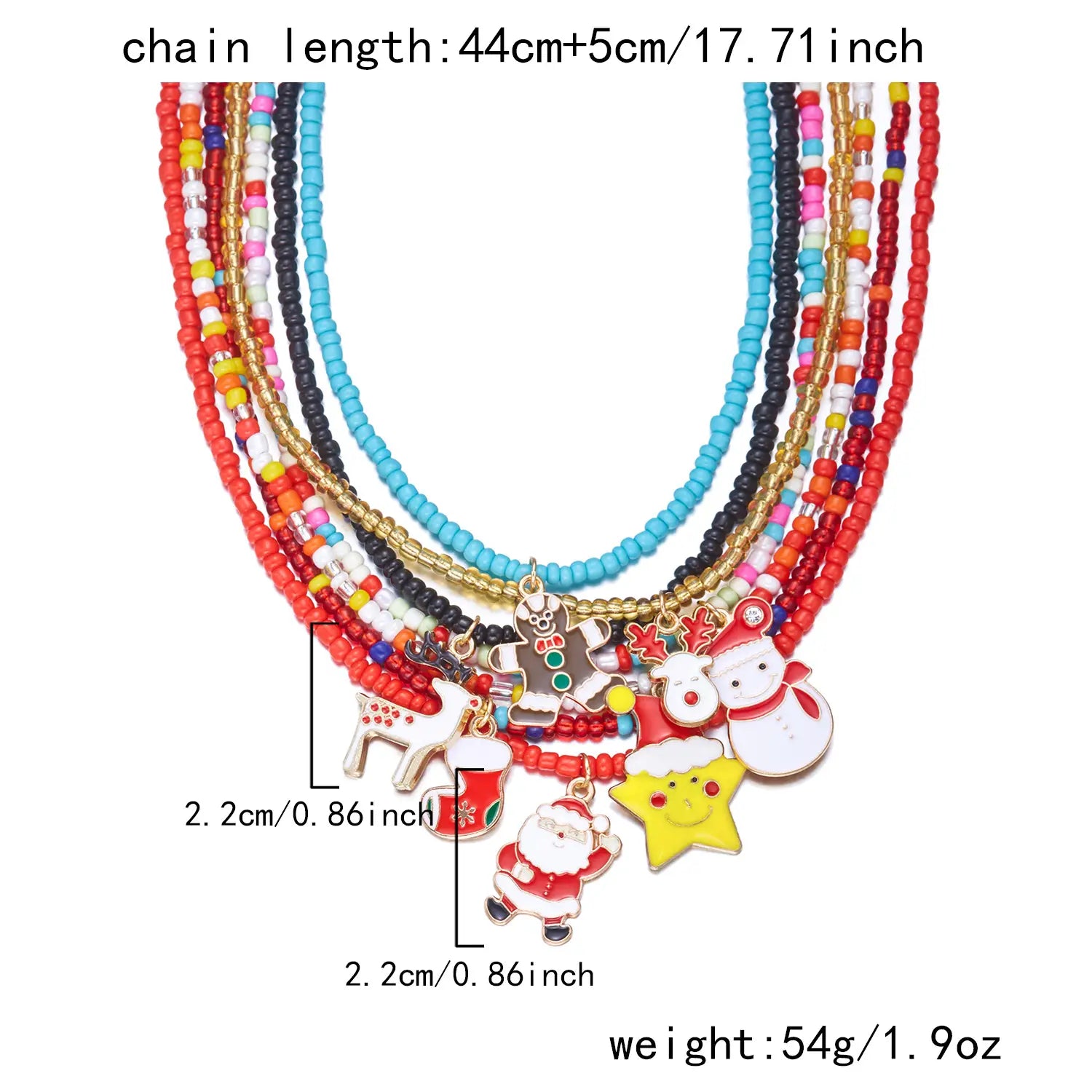 Christmas cartoon santa bell snowman snowflake pendant colorful seed bead necklace for women