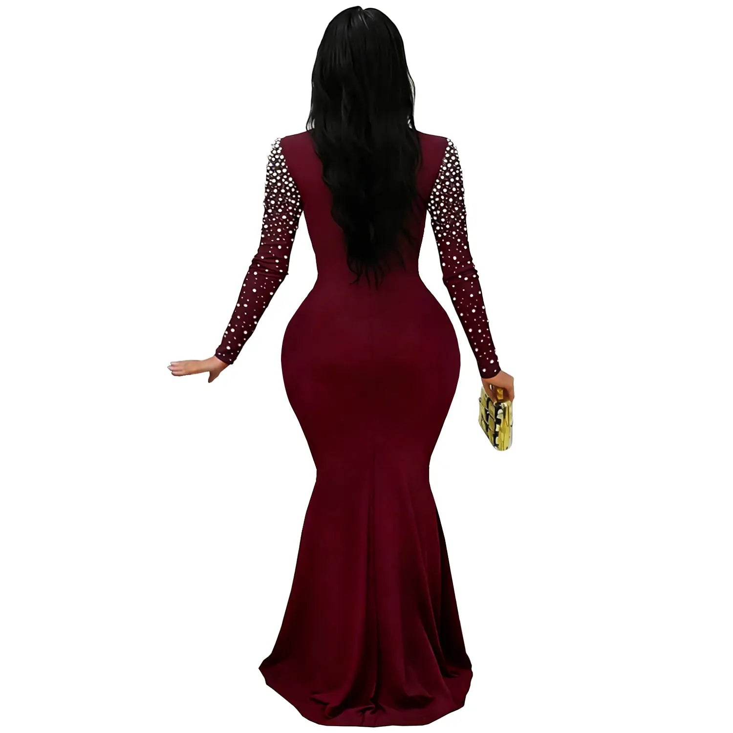 Elegant high neck rhinestone beaded bodycon dress for women fashion