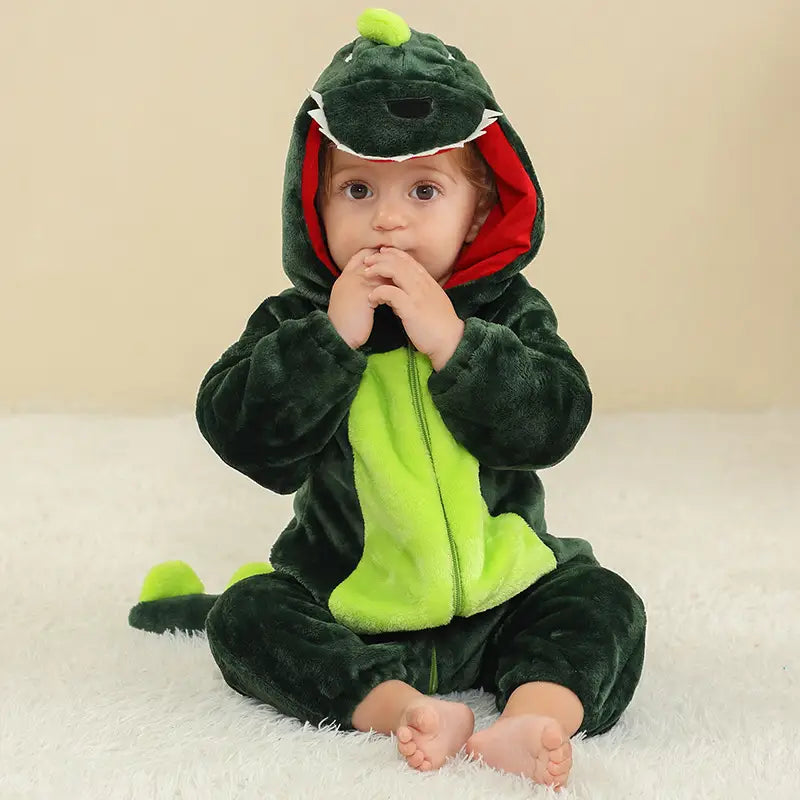 New children’s flannel crawling clothes baby jumpsuit baby pajamas cross-border dinosaur jumpsuit