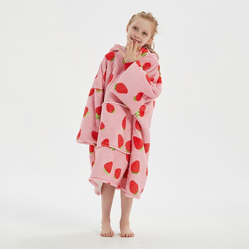 Kids unisex winter warm double layers sherpa fleece tv pocket hoodies blanket hoodie snuggle with sleeves