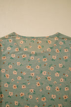 Sky Blue Floral Print Mesh Slim Fit Long Sleeve Top
