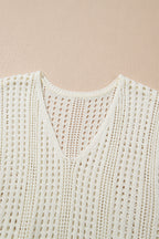 Beige Open Knit Drawstring Waist Beach Dress