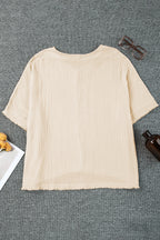 Black Frayed Batwing Sleeve Textured Cotton Blouse