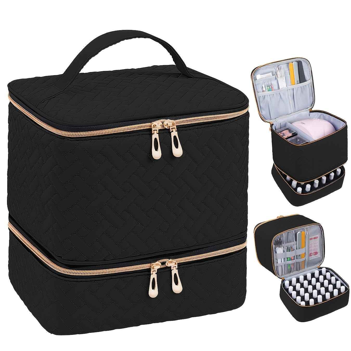Quilted DualCompartment Makeup  Nail Polish Organizer Bag