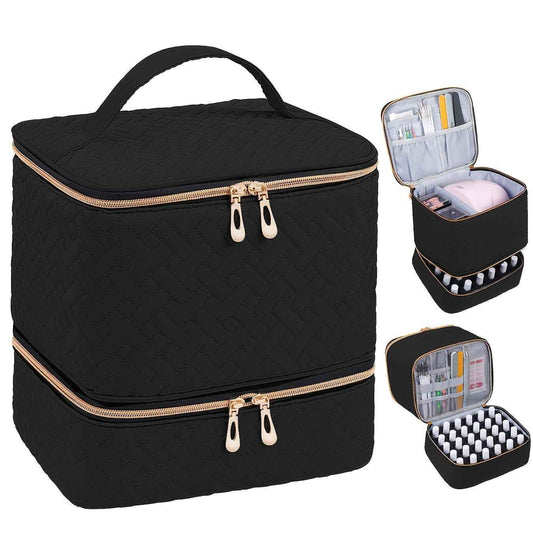 Quilted DualCompartment Makeup  Nail Polish Organizer Bag