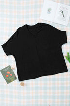 Black Frayed Batwing Sleeve Textured Cotton Blouse