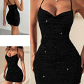 2025 Black Sequin Strappy Backless Bodycon Evening Gown