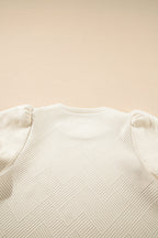 Oatmeal Solid Color Textured Puff Sleeve T-shirt