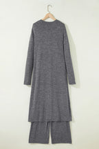 Delicacy 3pcs V Neck T Shirt Ribbon Knot Pants Open Duster 3pcs Lounge Set