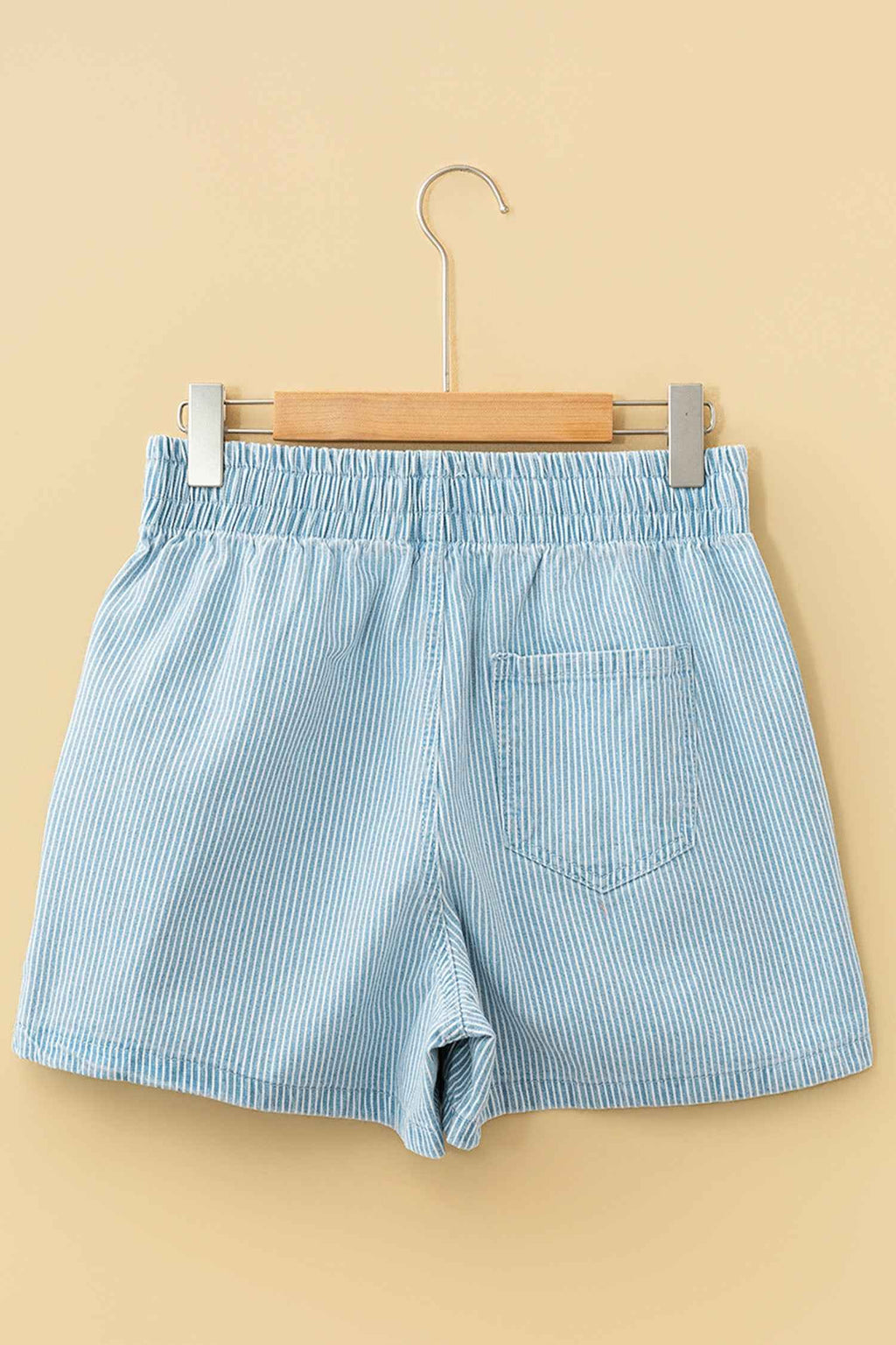 Sky Blue Stripe Plus Size Contrast Drawstring Elastic Waist Denim Shorts