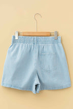 Sky Blue Stripe Plus Size Contrast Drawstring Elastic Waist Denim Shorts