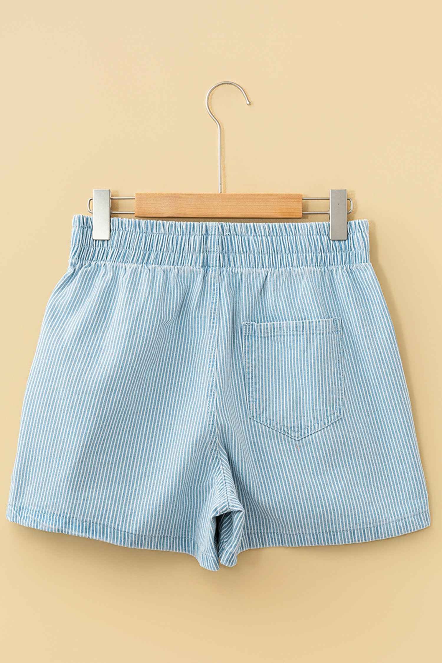 Sky Blue Stripe Plus Size Contrast Drawstring Elastic Waist Denim Shorts