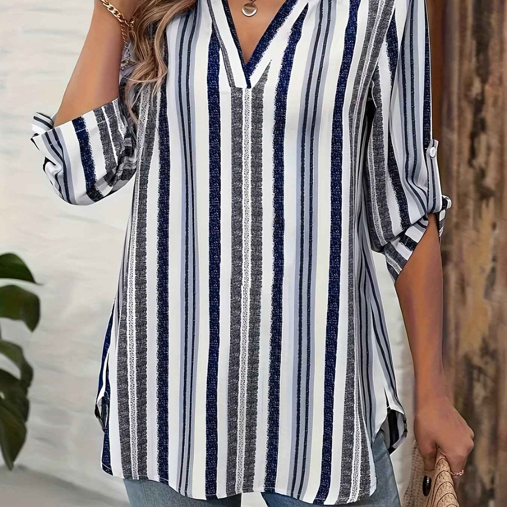 Chic VNeck Floral Top SpringFall Loose Fashion