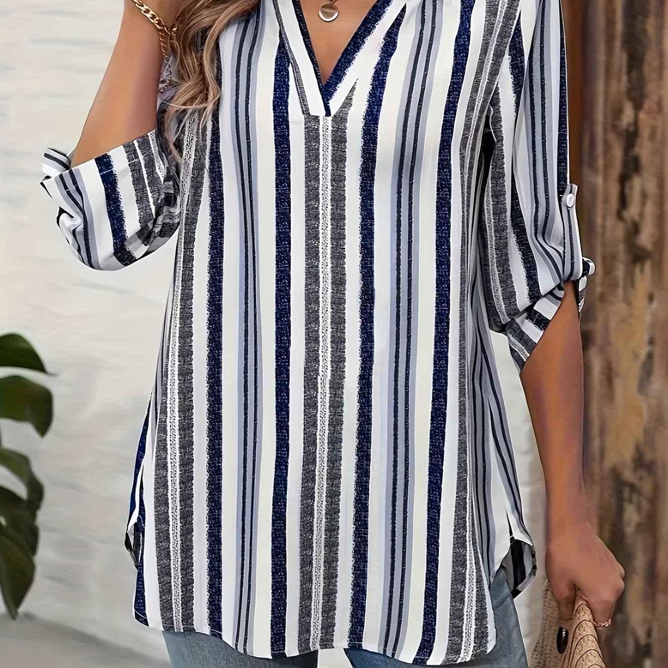 Chic VNeck Floral Top SpringFall Loose Fashion