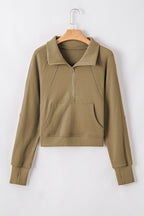 Phalaenopsis Zip Up Stand Collar Ribbed Thumbhole Sleeve Sweatshirt
