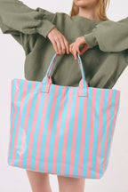 Color black Glossy Striped Vinyl Large Tote Bag