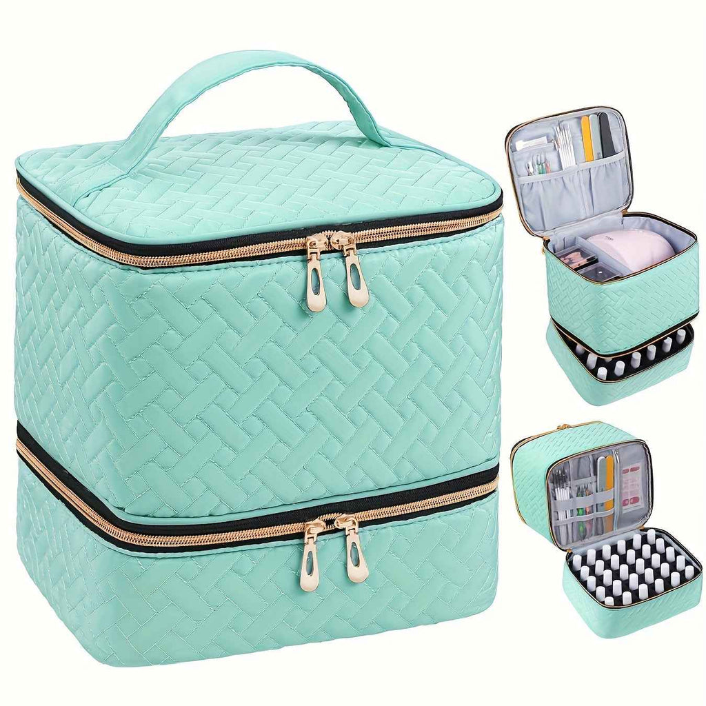 Quilted DualCompartment Makeup  Nail Polish Organizer Bag