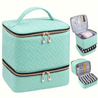 Quilted DualCompartment Makeup  Nail Polish Organizer Bag