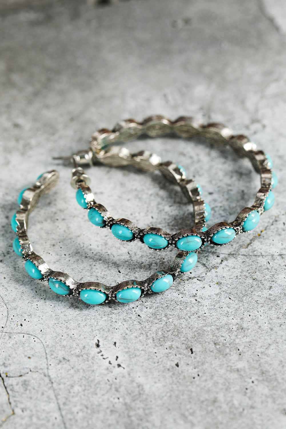 Sky Blue Turquoise Big Circle C-shaped Earrings