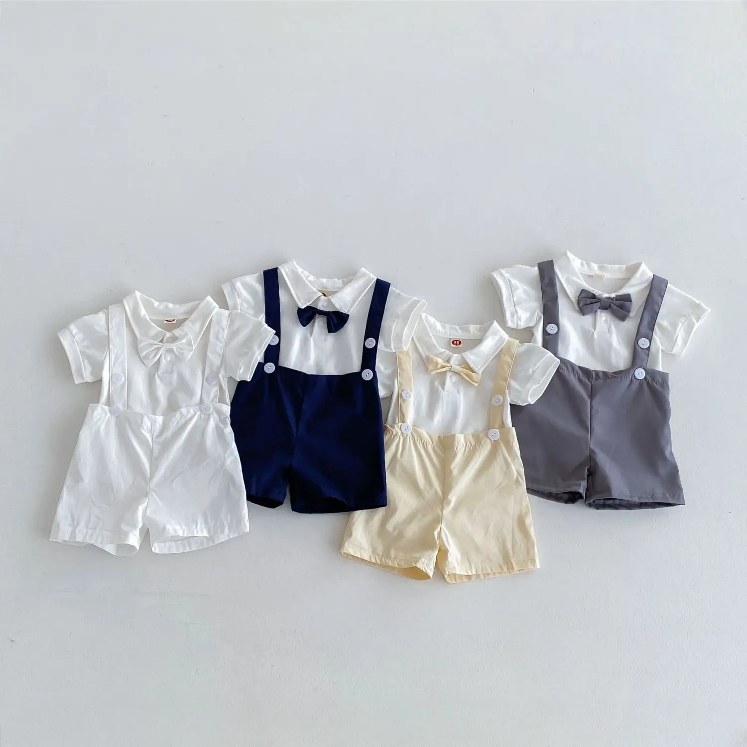 Summer baby hoodie tie suspender shorts two-piece set for gentlemen’s one month and one year old dress suspender pants