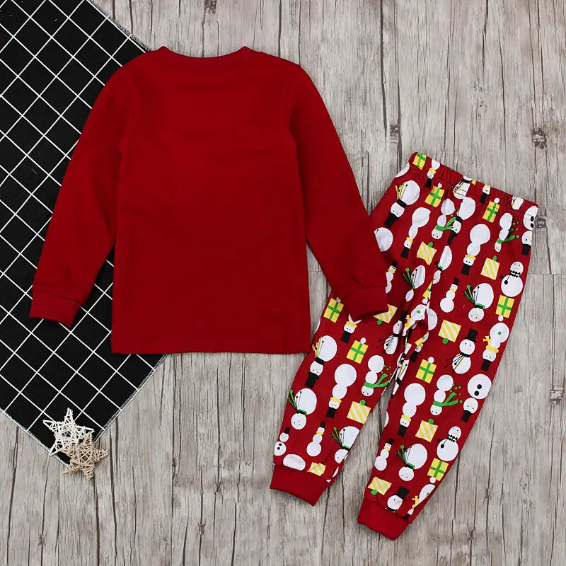 Daughter’s spring/autumn christmas collection long sleeve snowman two piece home clothes children’s set