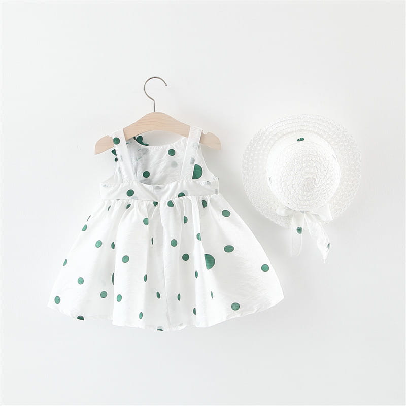 Summer girls dot strap dress baby sleeveless princess dress beach skirt free hat