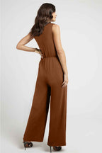 Clay Buckle Sash Detail Sleeveless Loose Jumpsuit