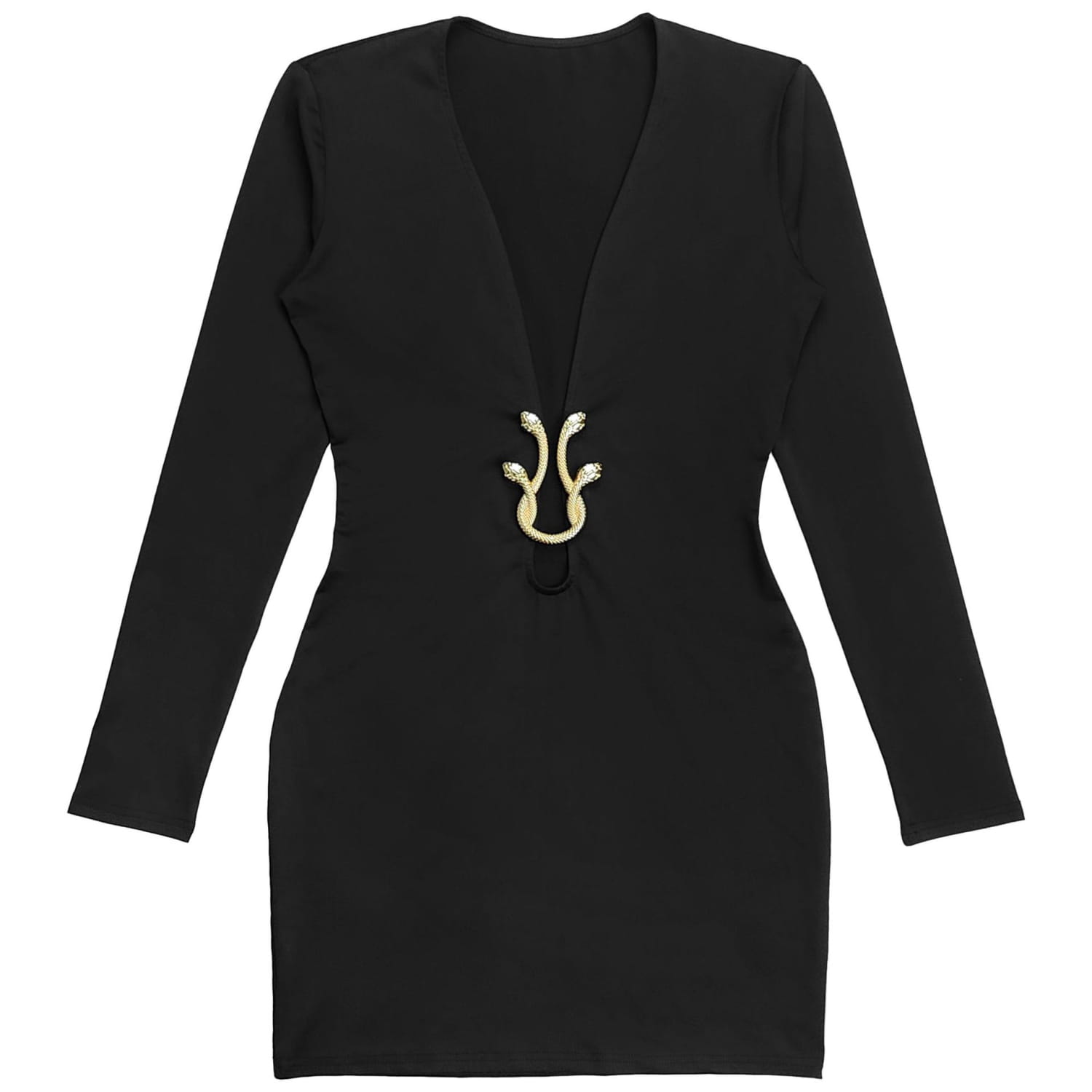 Fashionable women’s sexy deep v-neck bodycon dress with snake pattern accessories
